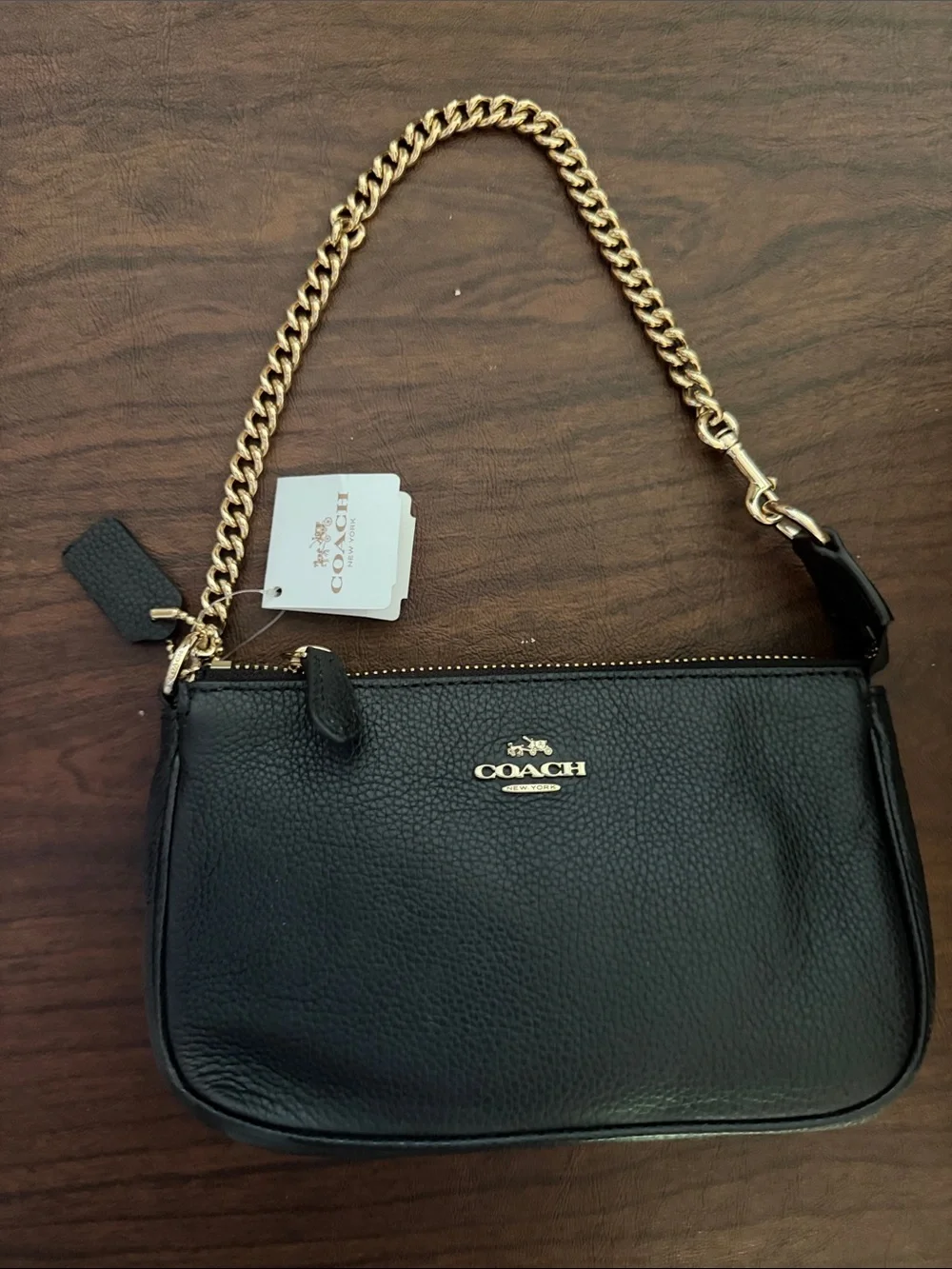 Coach Black Pebbled Leather Small Date Night Shoulder Bag with Gold Chain - Picture 1 of 7